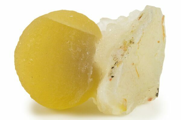 Botryoidal yellow fluorite on quartz from India.